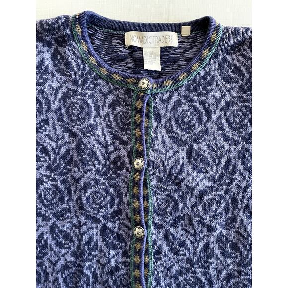 Nomadic Traders Sz M Floral Cardigan Sweater Purple Ramie Cottage Vintage Nordic - Picture 4 of 13